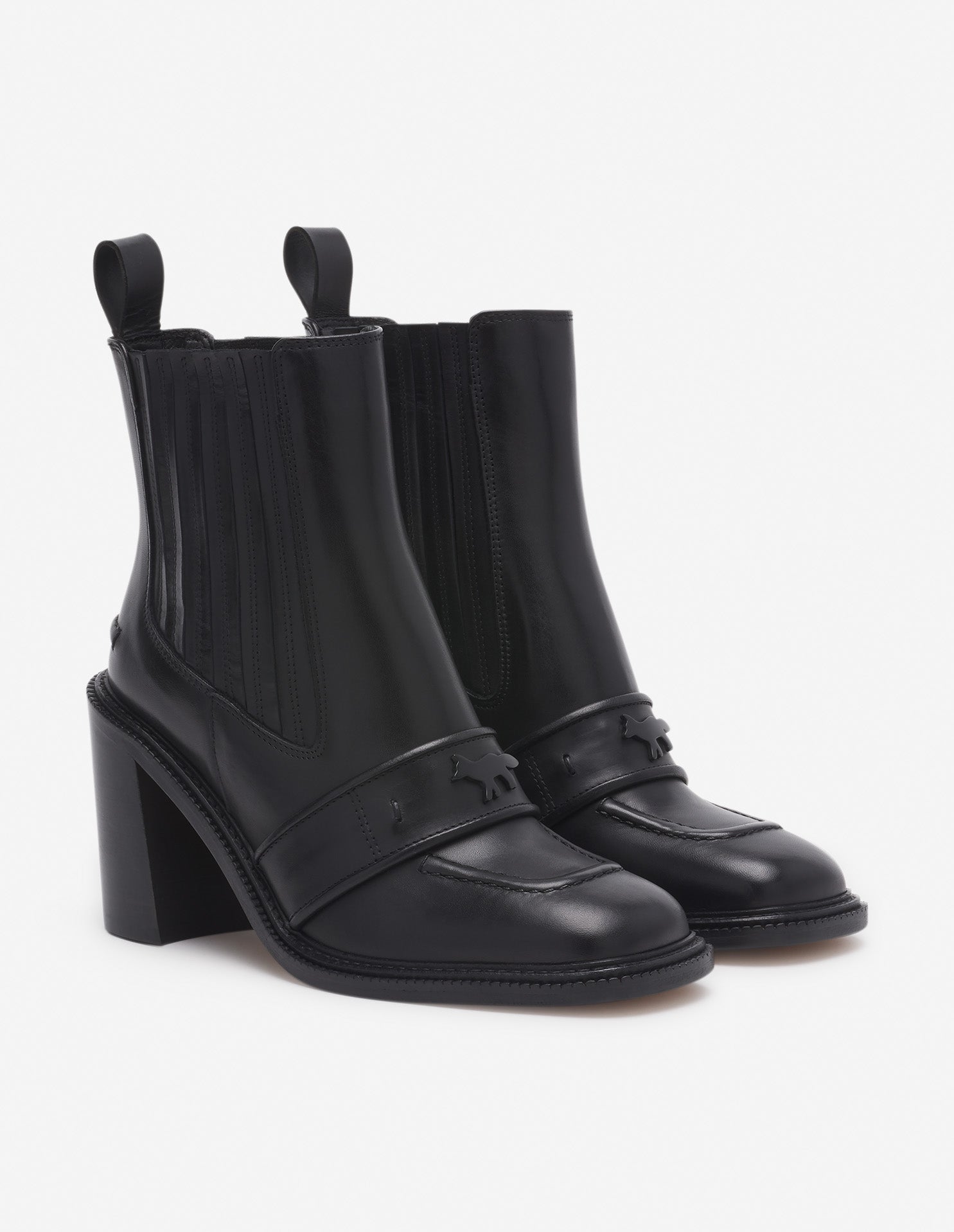 Womens | Leather Loafer-Style Heeled Boots | Black