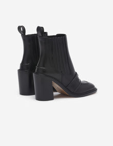 Womens | Leather Loafer-Style Heeled Boots | Black