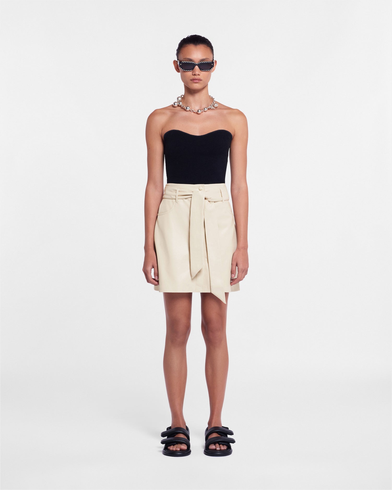 Meda Okobor Alt-Leather Mini Skirt | Creme