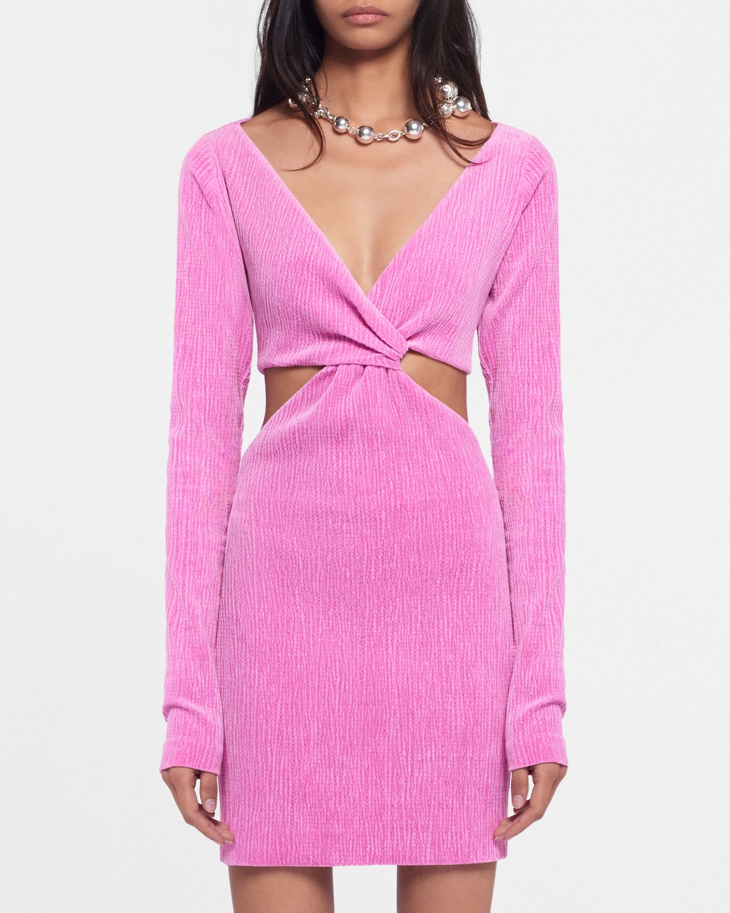 Desta Twist-Front Velvet Seersucker Mini Dress | Orchid