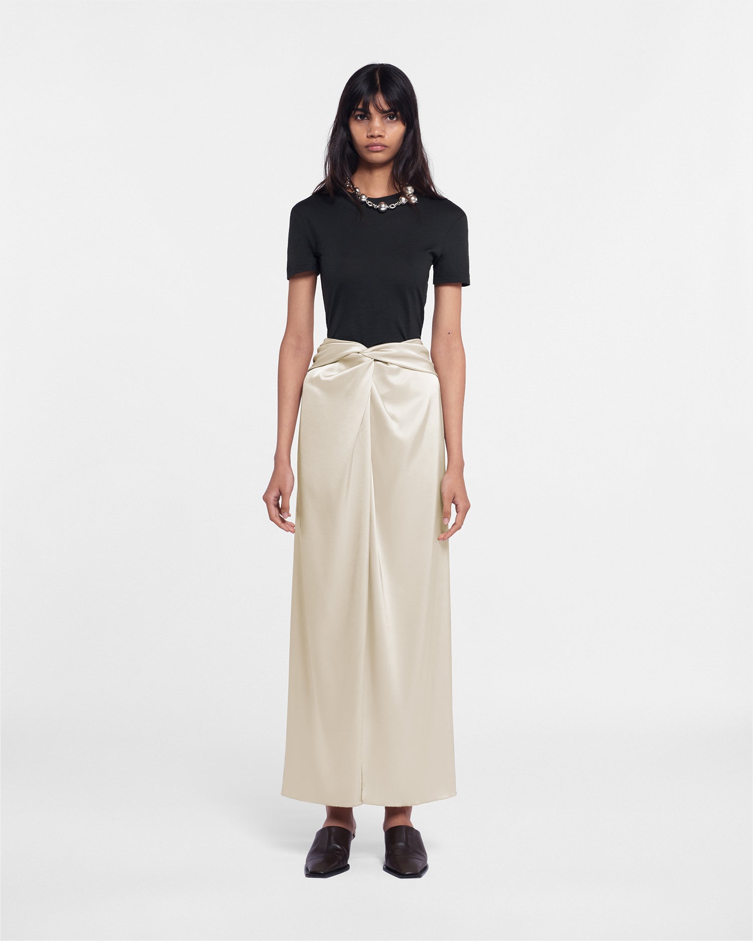 Heida Slip Satin Wrap Skirt | Porcelain