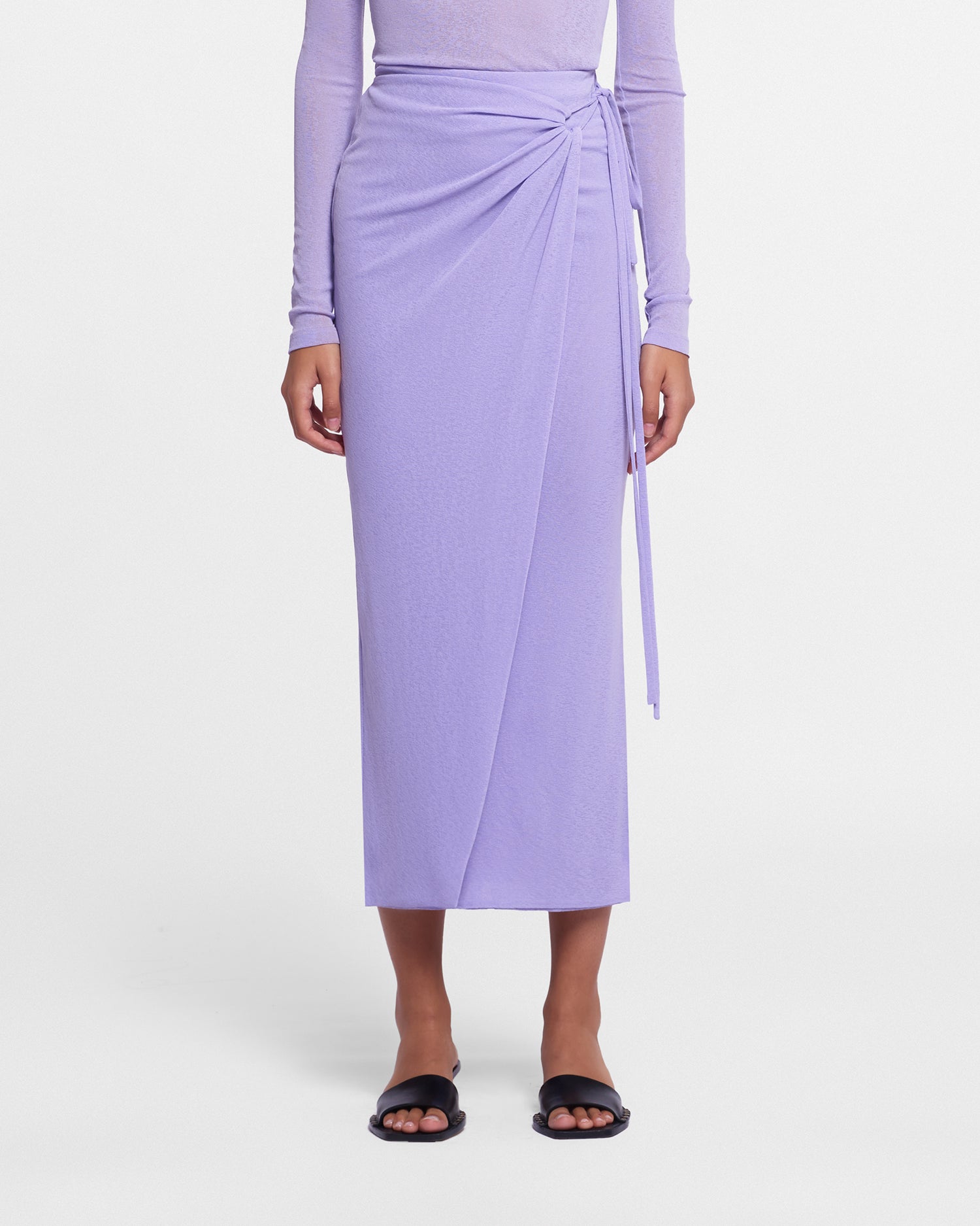 Inaya Mesh-Jersey Wrap Midi Skirt | Lavender