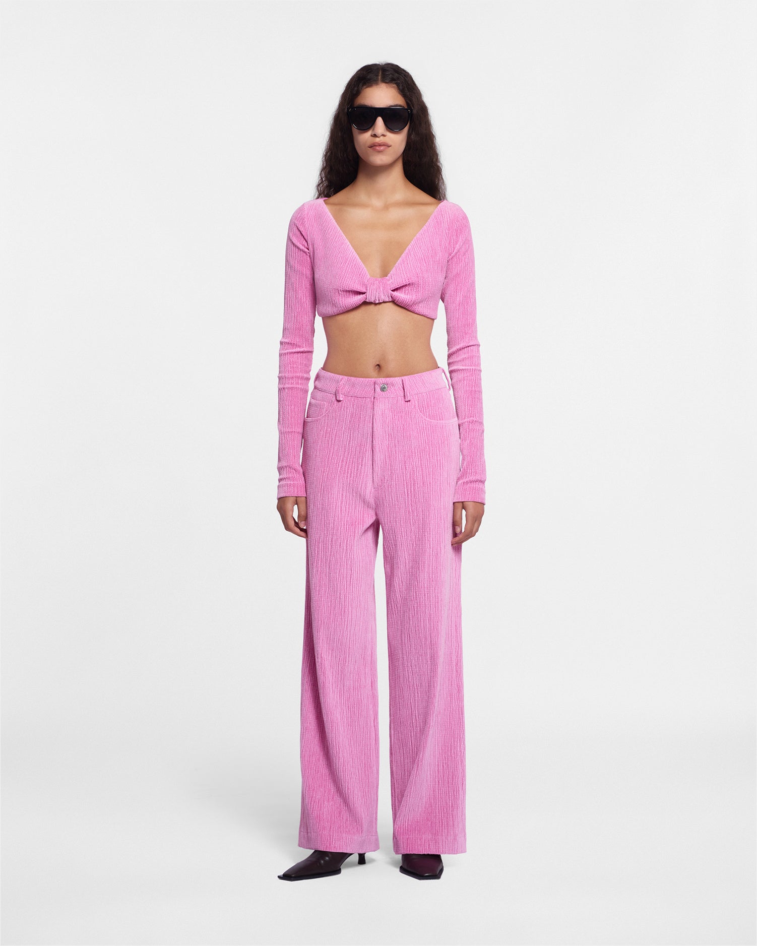 Imca Cropped Velvet Seersucker Top | Orchid