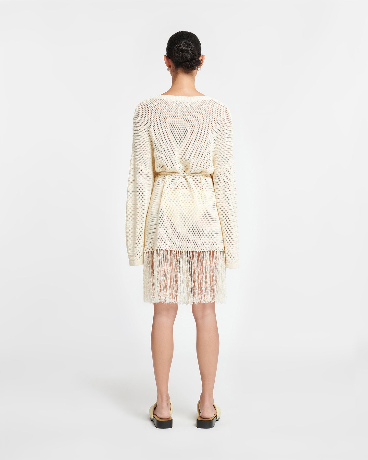 Carianne Fringed Crochet Mini Dress | Creme