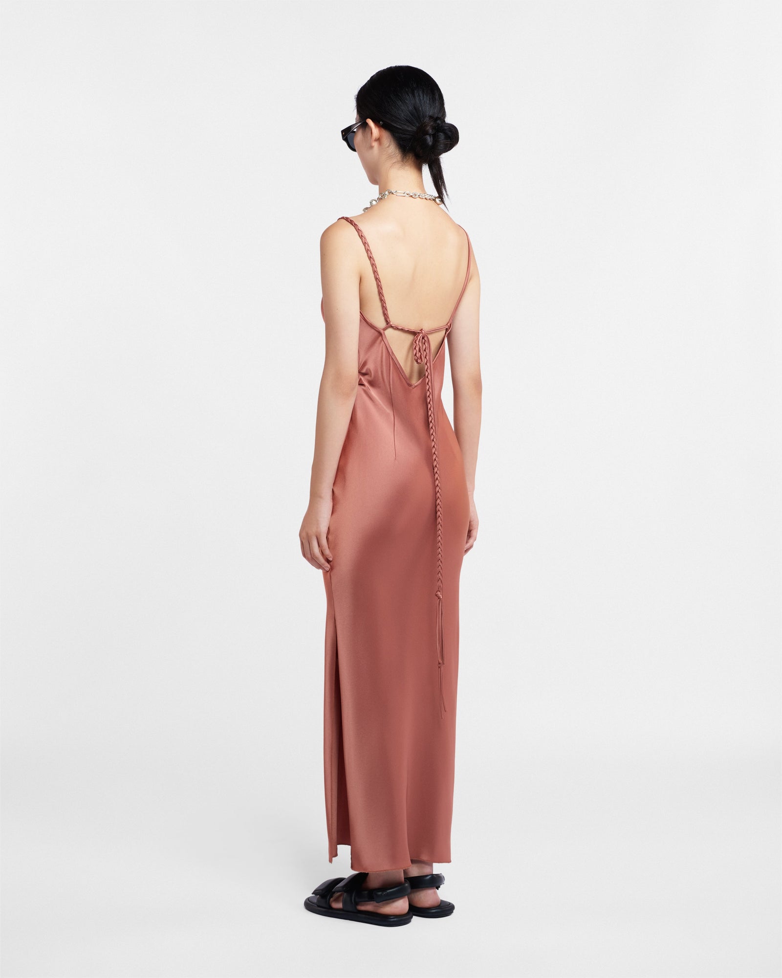 Womens | Fiore Slip-Satin Dress | Brown Terra