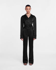 Merano Slip Satin Wrap Shirt | Black