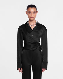 Merano Slip Satin Wrap Shirt | Black