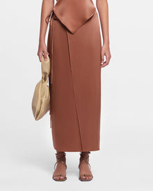 Womens | Racha Slip Satin Wrap Skirt | Brown Terra