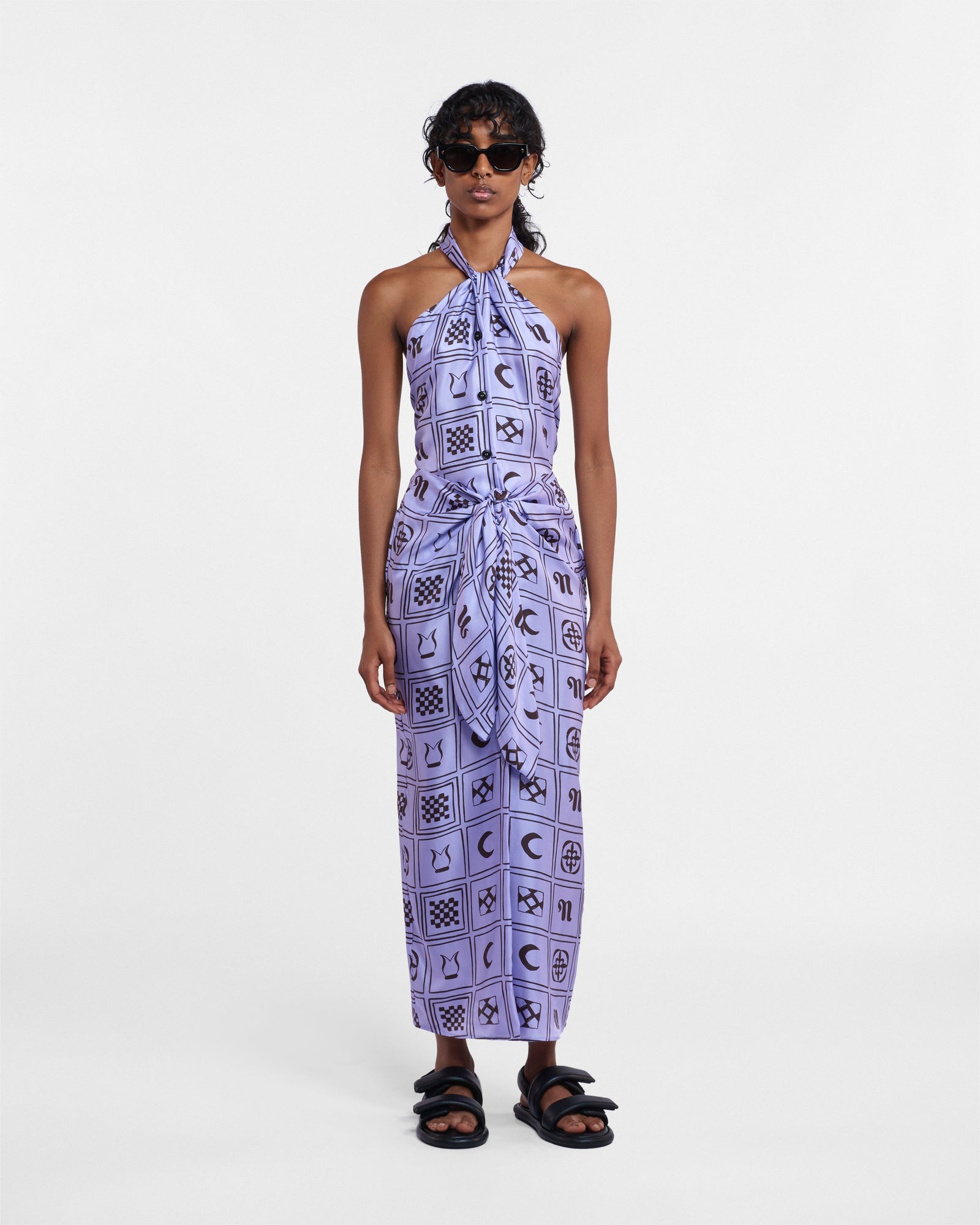 Womens | Neline Printed Silk-Twill Top | Kopjafa Lilac