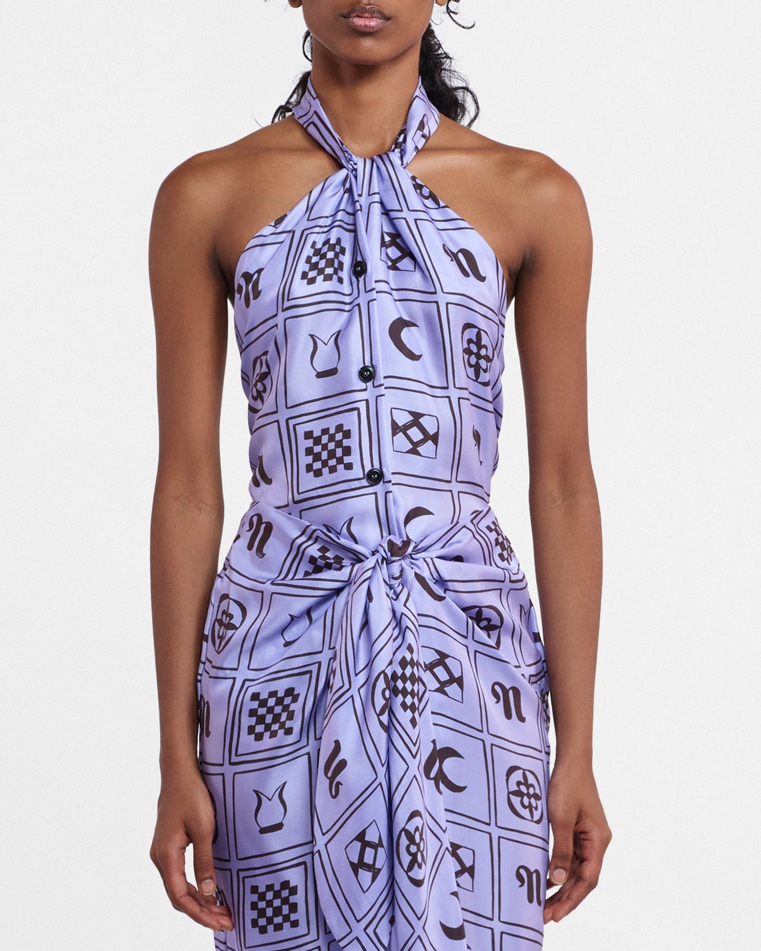 Neline Printed Silk-Twill Top | Kopjafa Lilac