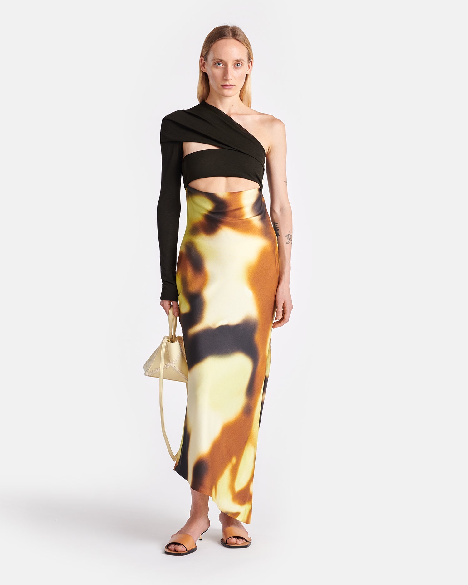 Eirah Draped Silk And Mesh-Jersey Midi Dress | Smudged Graffiti