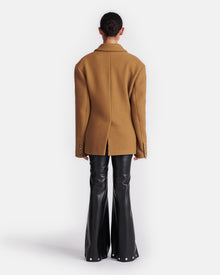 Pacey Cinched-Waist Felted Wool Blazer | Walnut