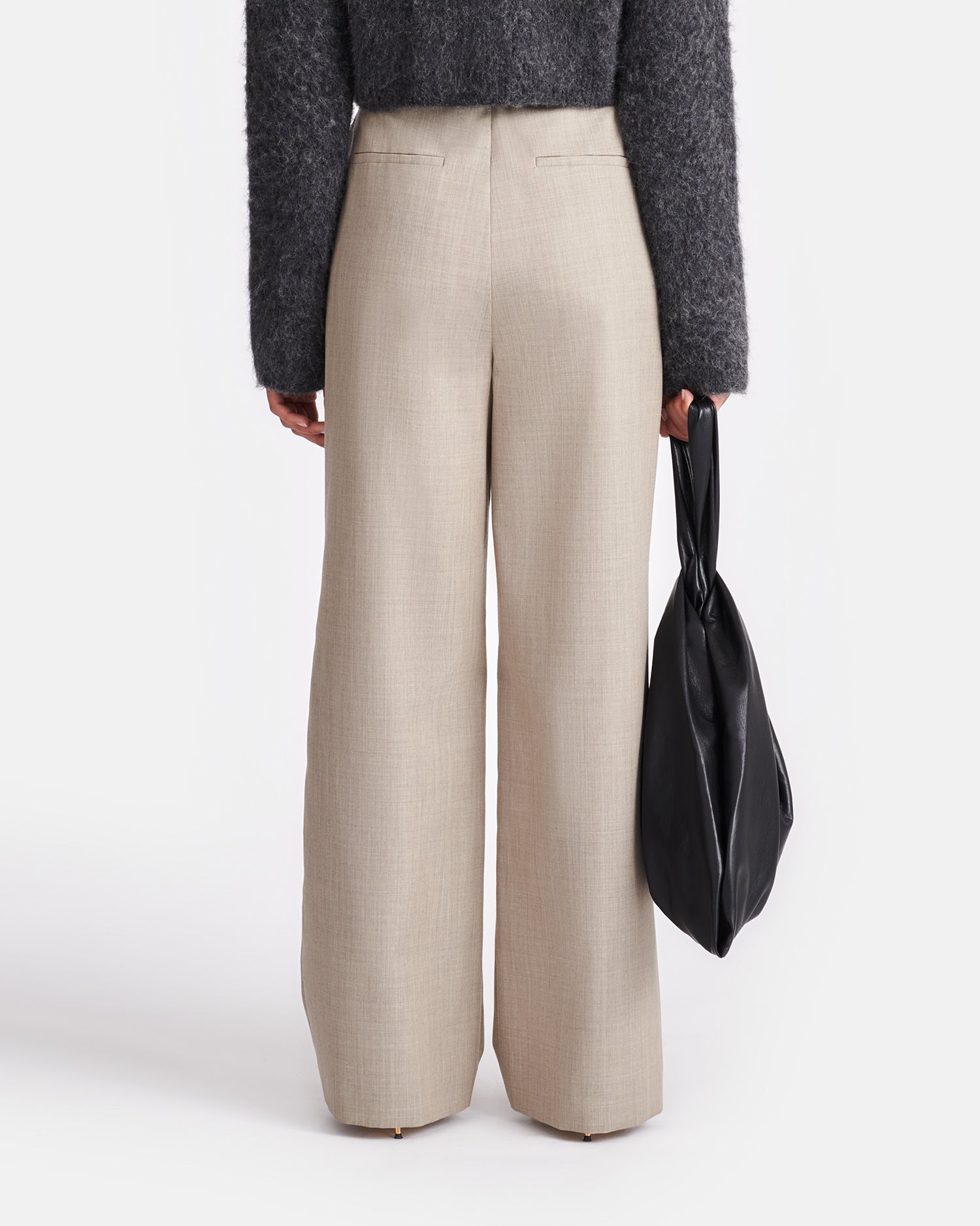 Ulani Leather And Twill Suiting Wide-Leg Pants | Taupe/Black