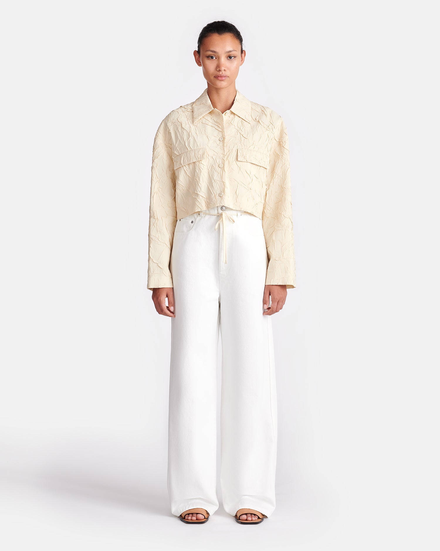 Coreen Cropped Sculpted Glass Poplin Shirt | Oat