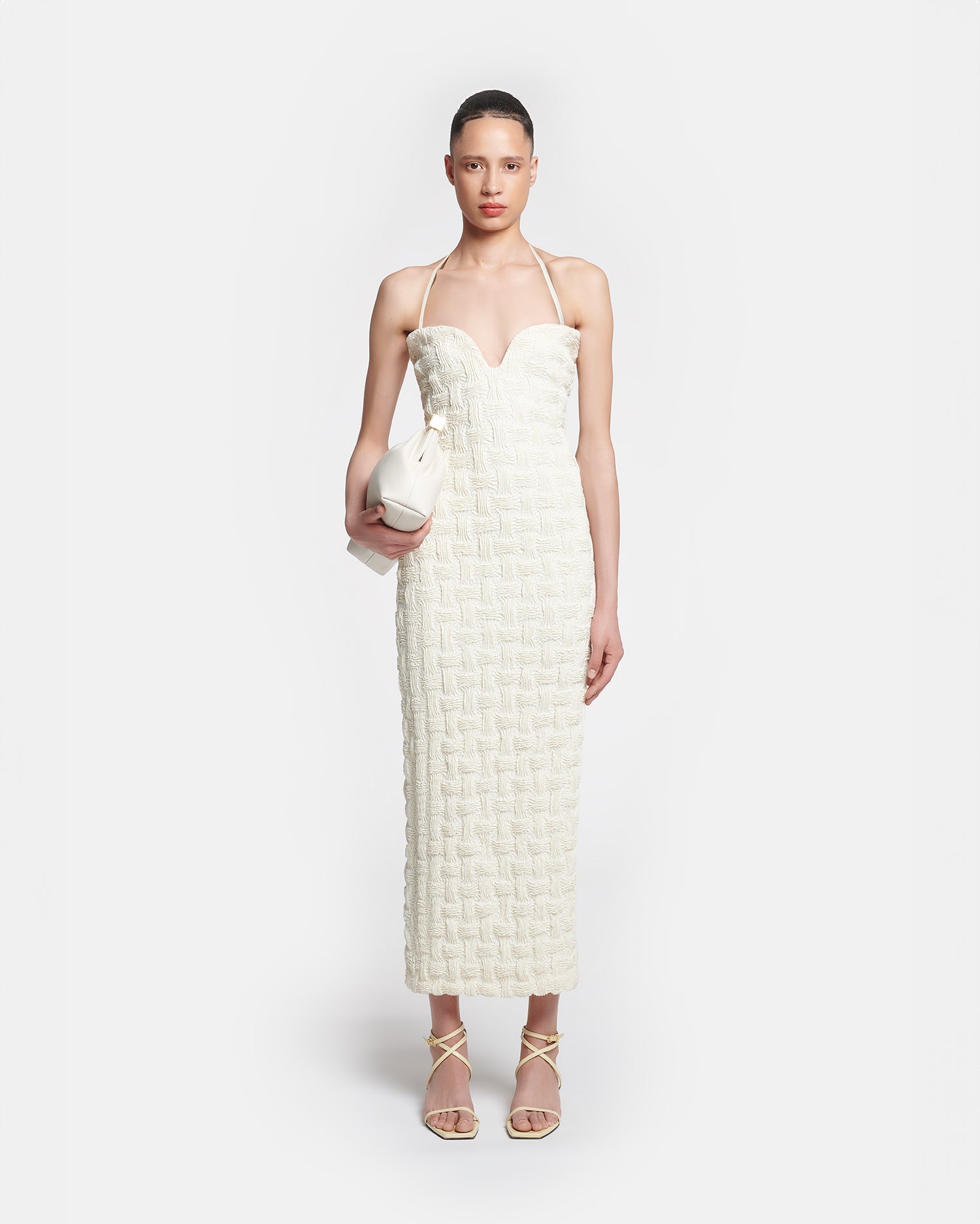 Womens | Haylen Seersucker Tech Linen Midi Dress | Creme