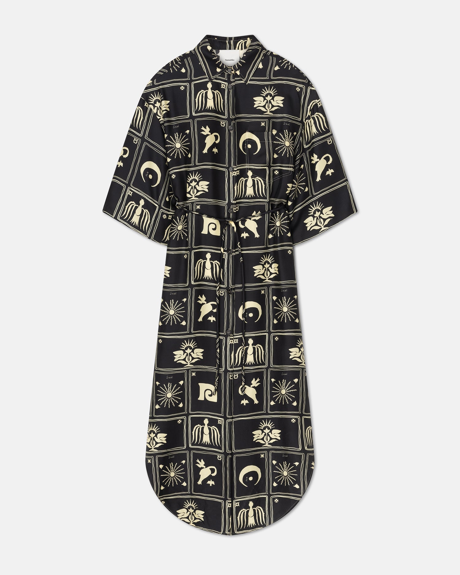 Womens | Damala Printed Shirt Dress | Folk Art Black