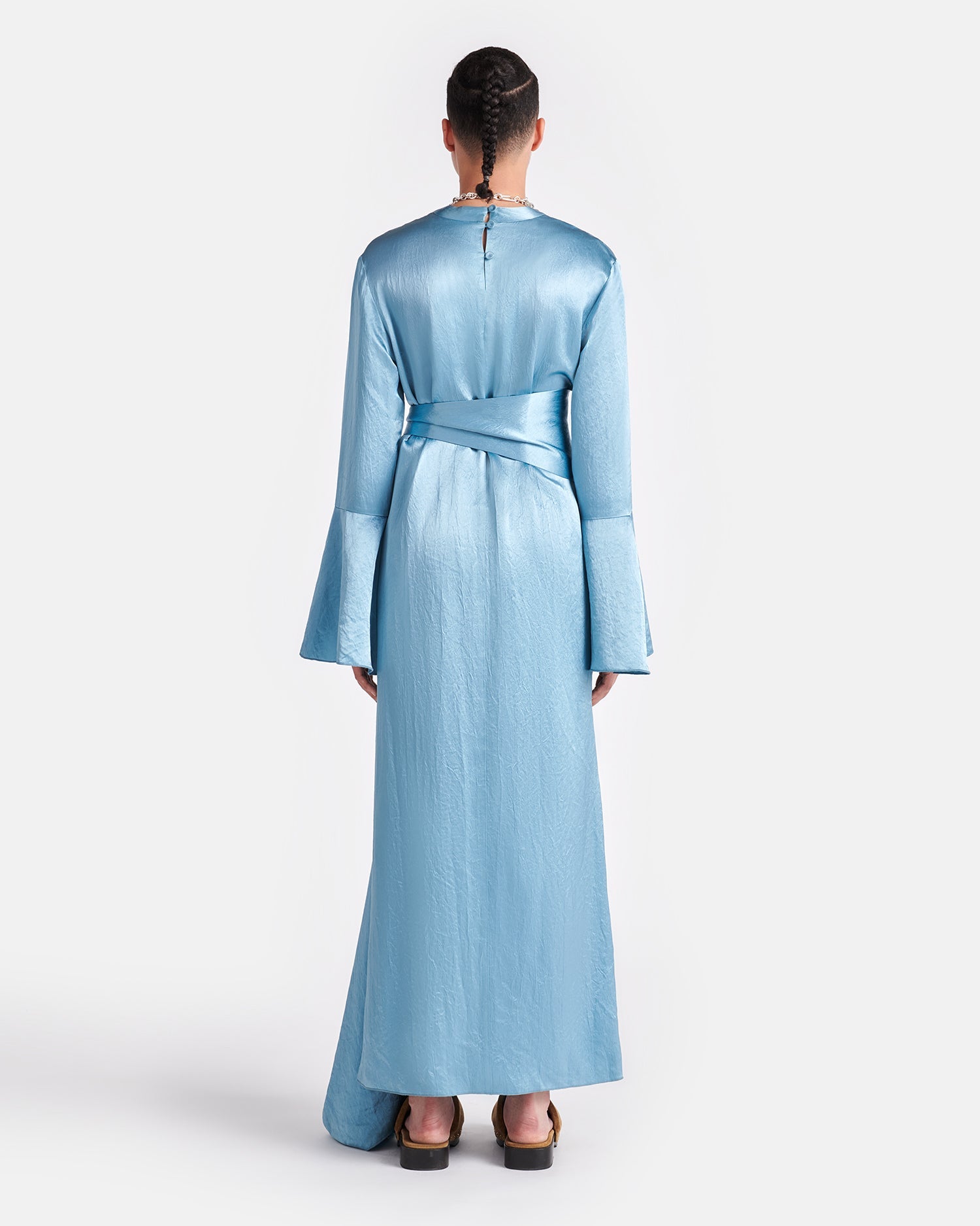 Womens | Jabelle Belted Crinkled-Satin Maxi Dress | Aqua