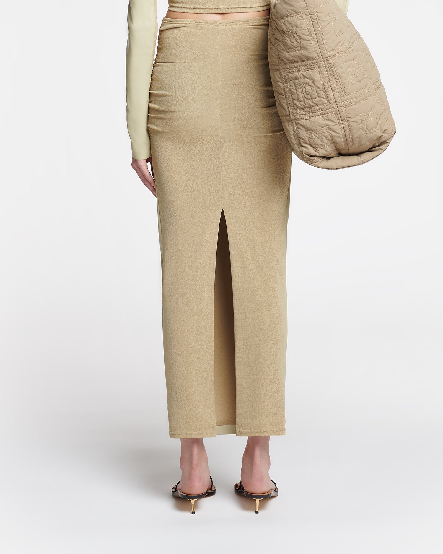 Womens | Hester Ruched Okobor Alt-Leather Midi Skirt | Pale Olive