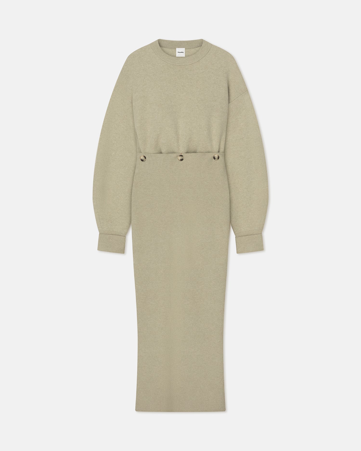 Womens | Zothy Compact Merino Wool Midi Dress | Stone