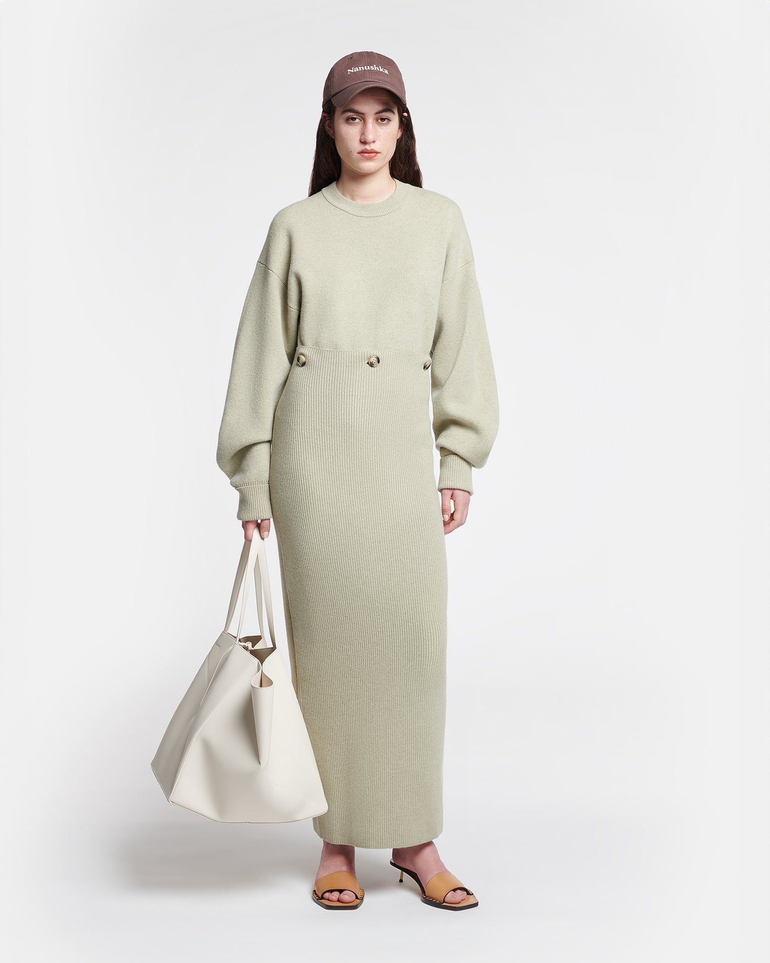 Womens | Zothy Compact Merino Wool Midi Dress | Stone