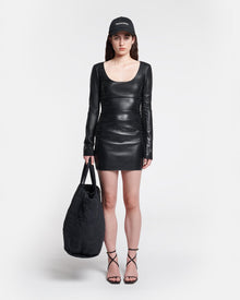 Womens | Sosha Ruched Okobor Alt-Leather Mini Dress | Black