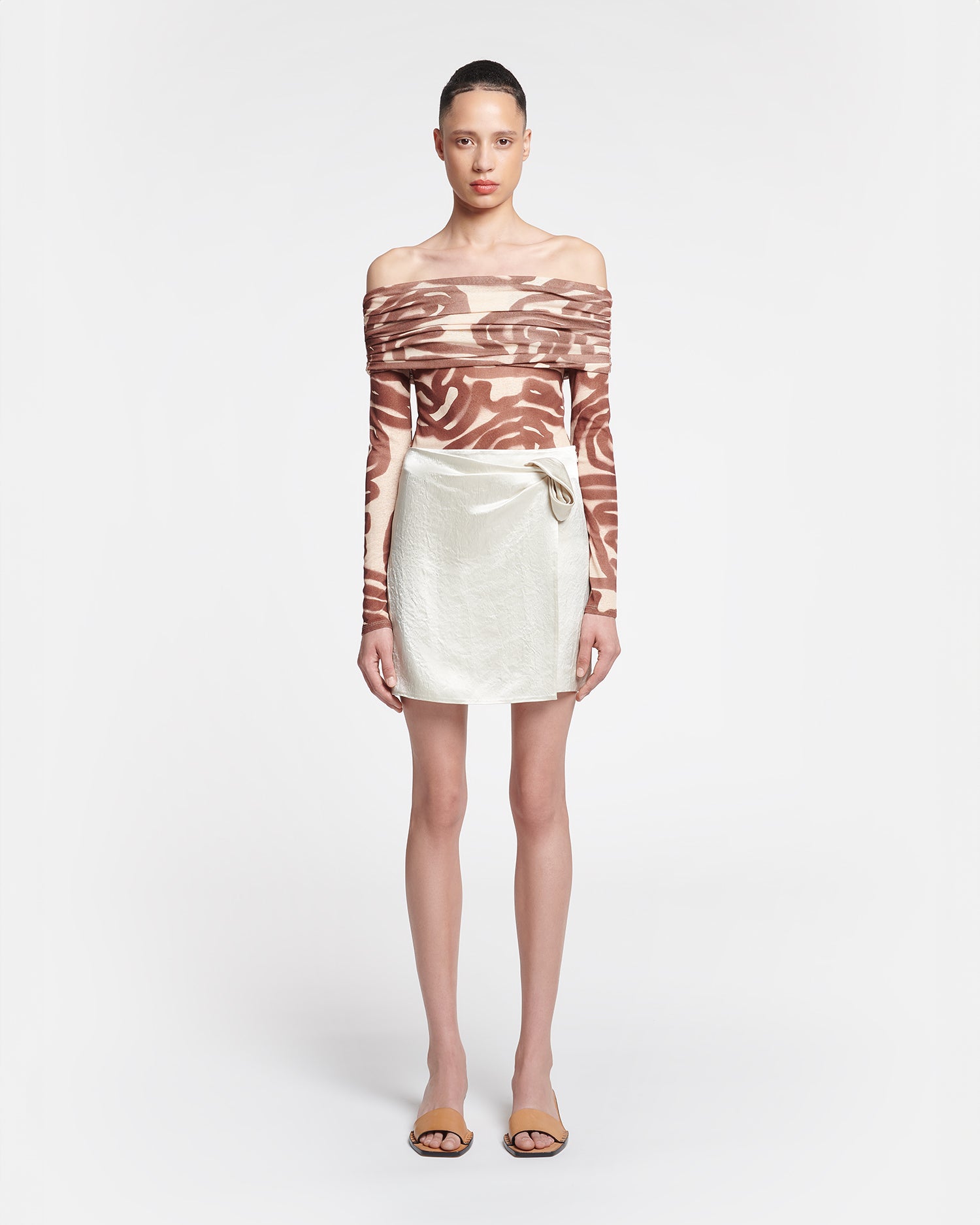 Womens | Kole Ruched Crinkled-Satin Mini Skirt | Ecru