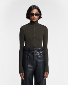 Womens | Judson Zip-Up Mesh-Jersey Turtleneck Top | Anthracite