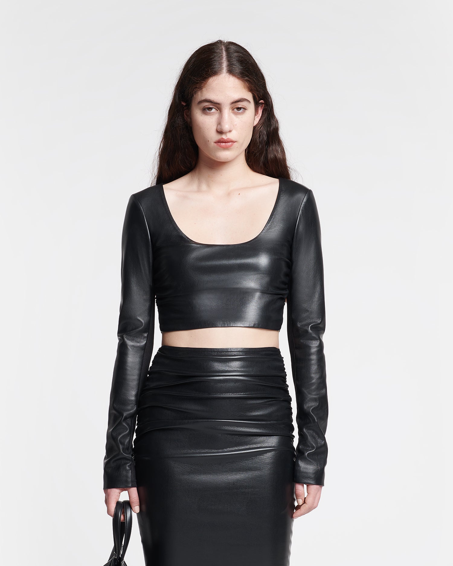 Maylah Cropped Okobor Alt-Leather Top | Black