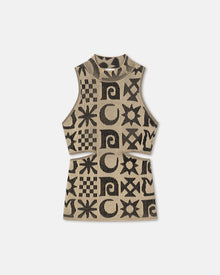 Womens | Maraj Rib-Jacquard Tank Top | Creme/ Black Kopjafa