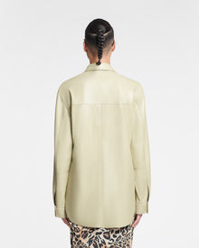 Womens | Ileka Belted Okobor Alt-Leather Shirt | Pale Olive