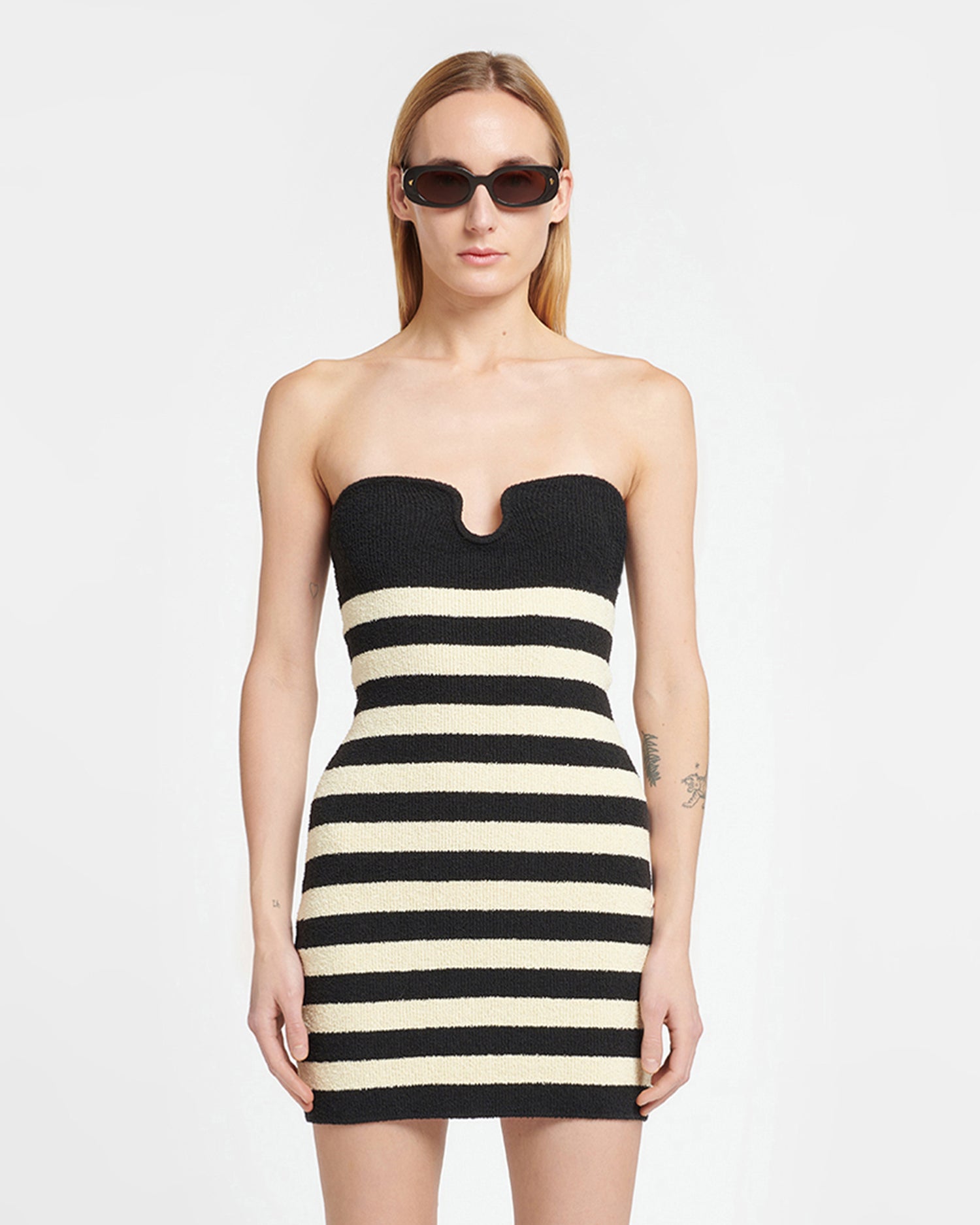 Womens | Masato Striped Terry-Knit Dress | Creme/Off Black