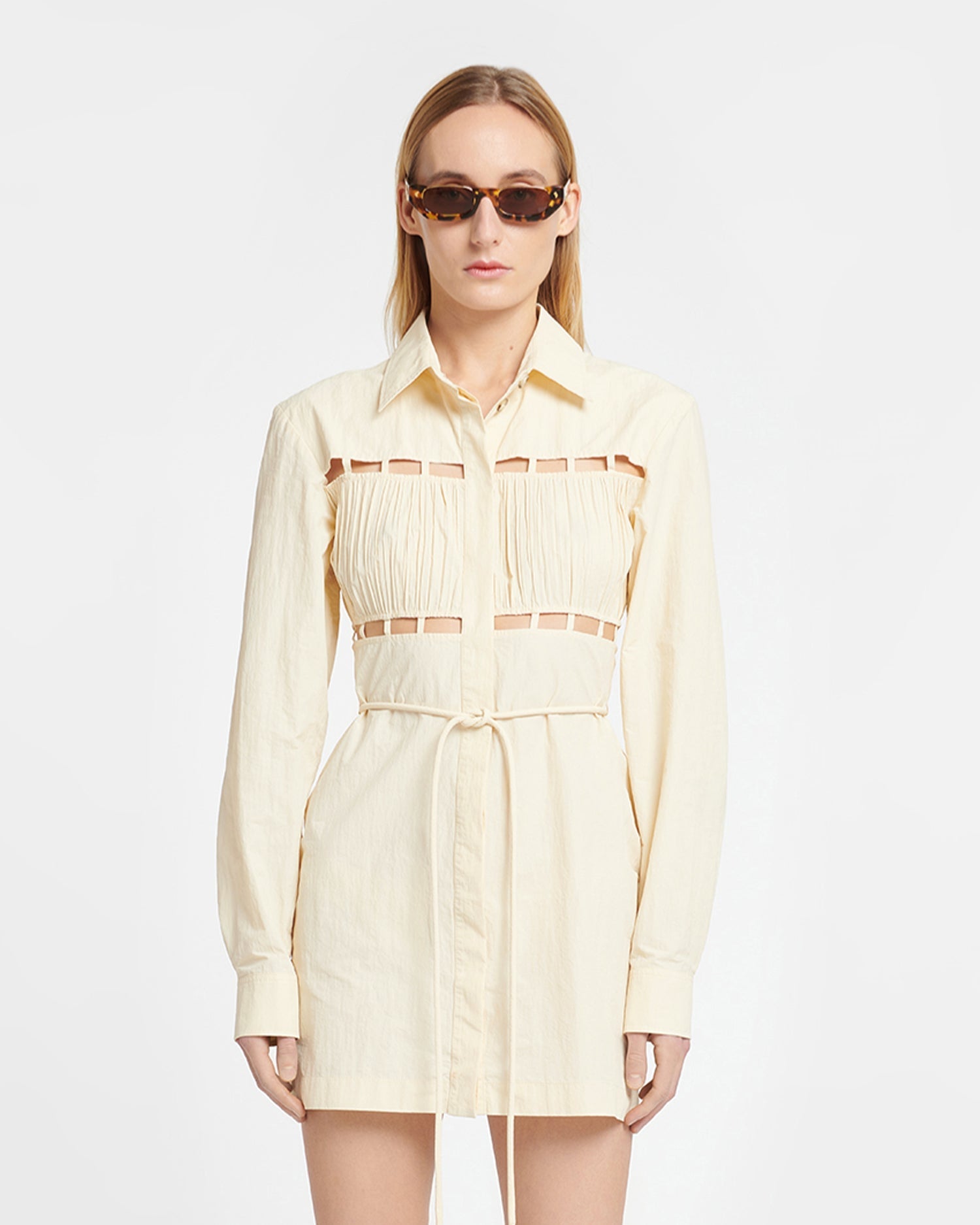 Genea Pleated Poplin Shirt Dress | Creme