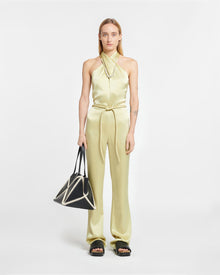 Rabia Slip Satin Jumpsuit | Lime Yellow