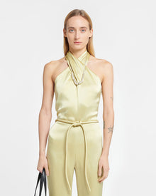 Rabia Slip Satin Jumpsuit | Lime Yellow