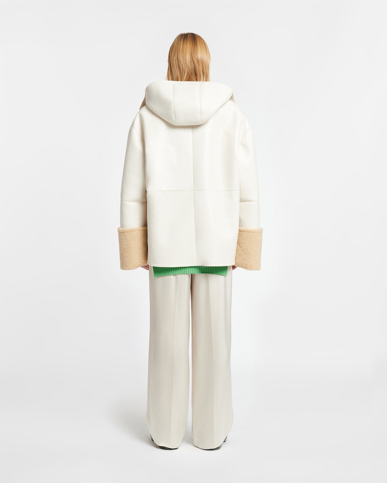 Maso Hooded Bonded Shearling Pullover | Creme/Crayon