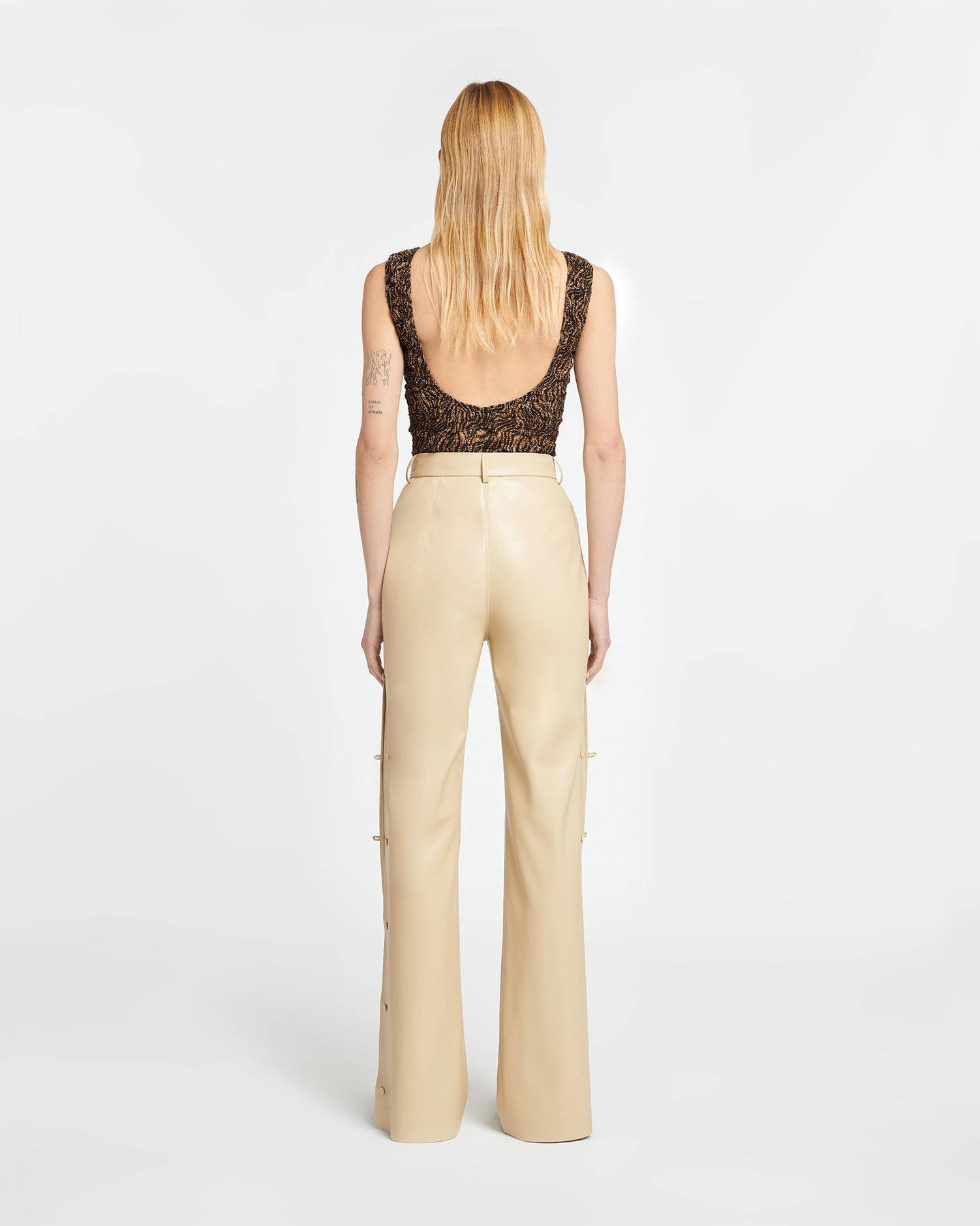 Felina Okobor Alt-Leather Slim-Leg Pants | Almond