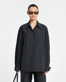 Womens | Nele Pleated Poplin Shirt | Black