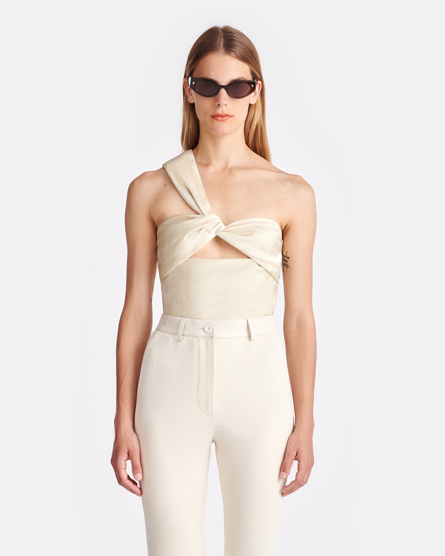 Womens | Alvin Twisted Crisp-Satin Top | Creme