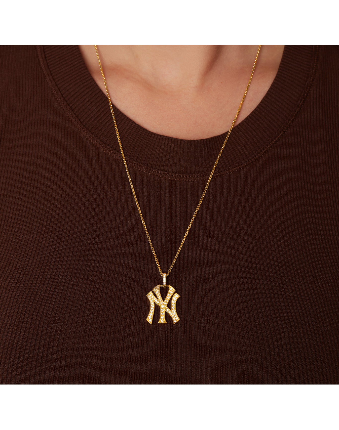NY Yankees Large Iced Out Pendant Necklace | Gold Vermeil and Sterling Silver