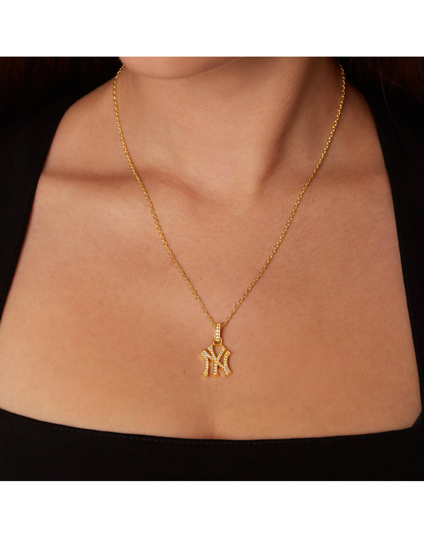 NY Yankees Medium Iced Out Pendant Necklace | Gold Vermeil and Sterling Silver