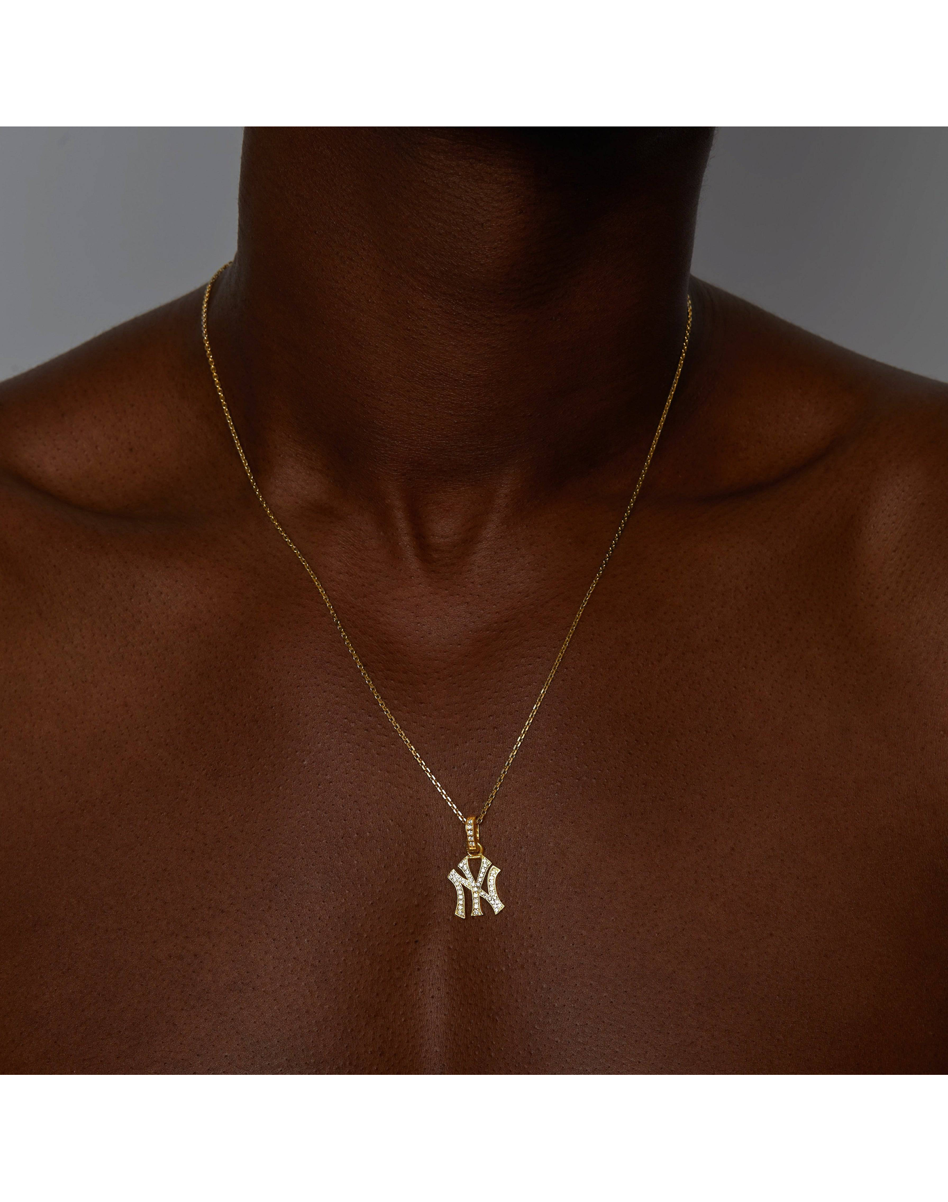 NY Yankees Medium Iced Out Pendant Necklace | Gold Vermeil and Sterling Silver