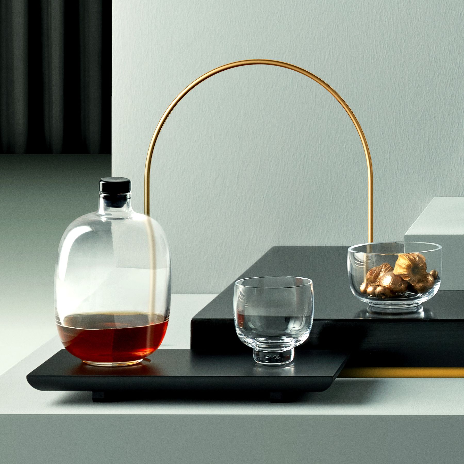 Malt Whiskey Bottle With Wooden Tray | Clear Crystal/Wood
