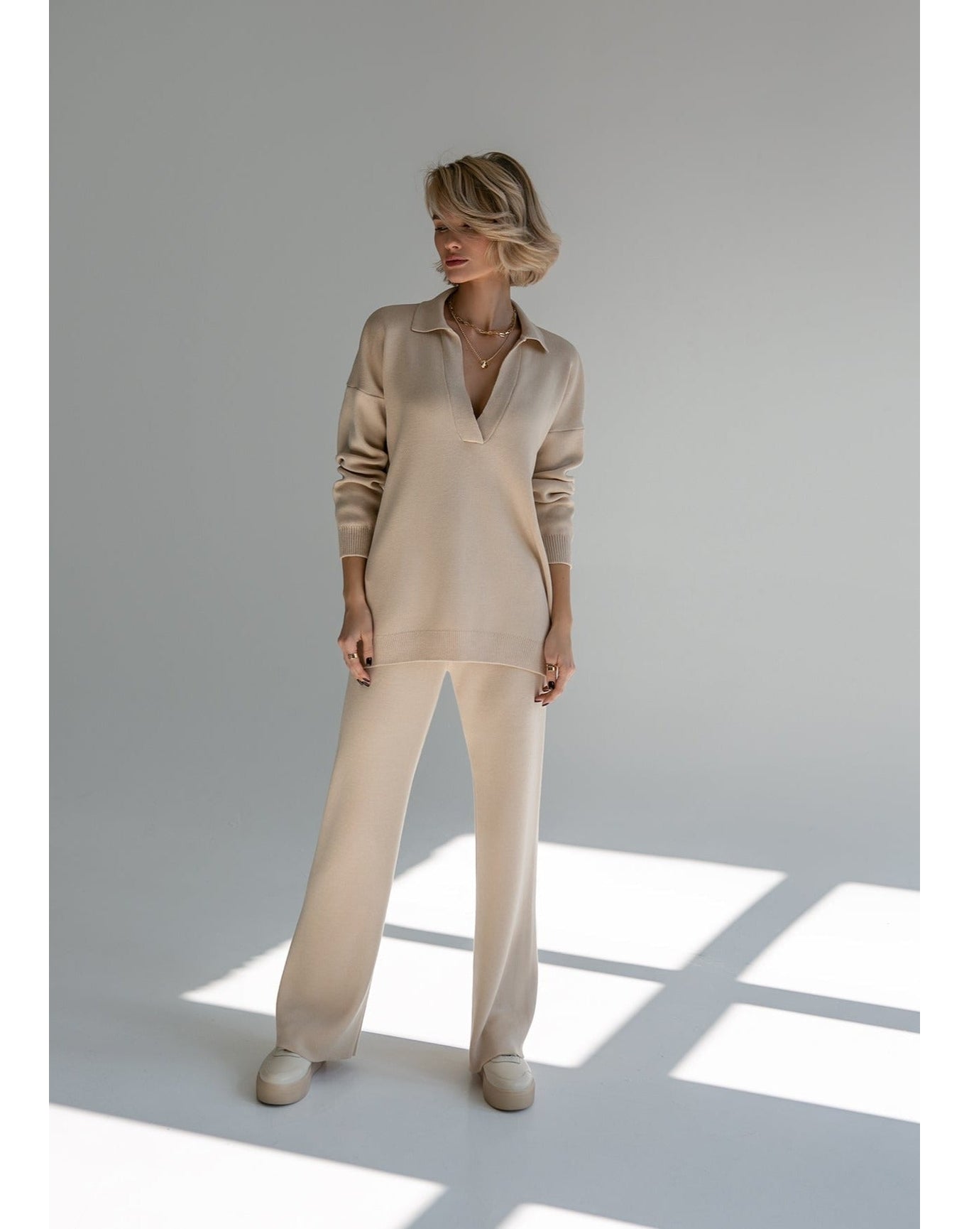 Nalla Cream Polo Oversized Sweater | Beige