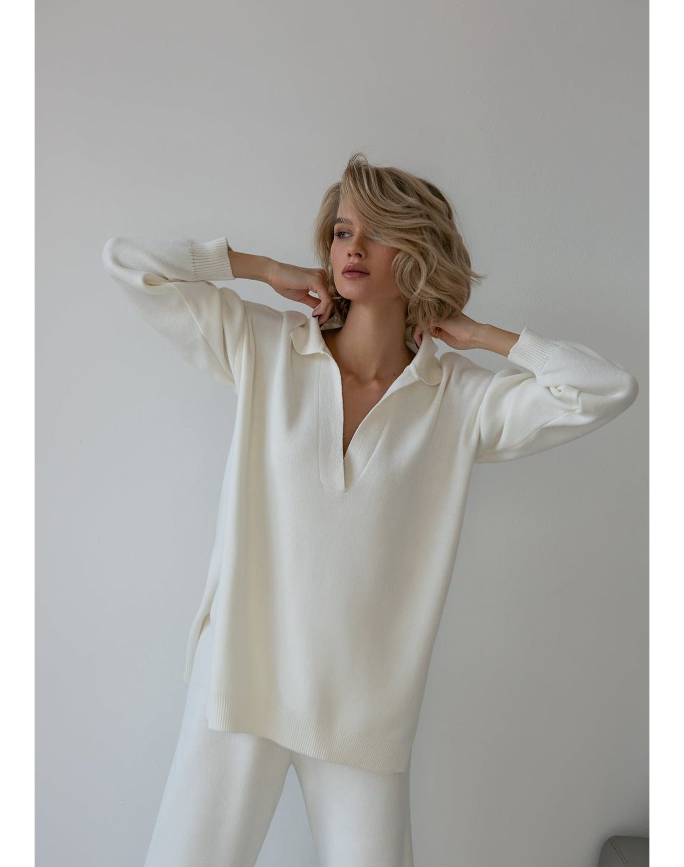 Nalla Milk Polo Oversized Sweater | White