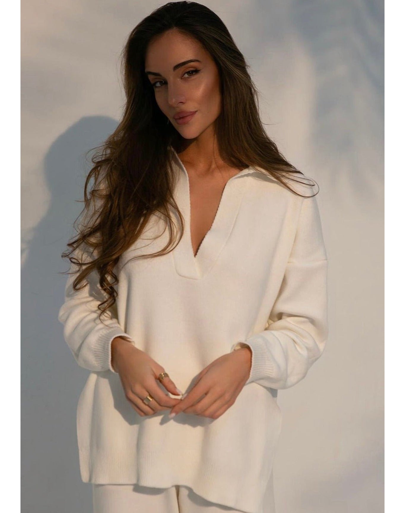 Nalla Milk Polo Oversized Sweater | White