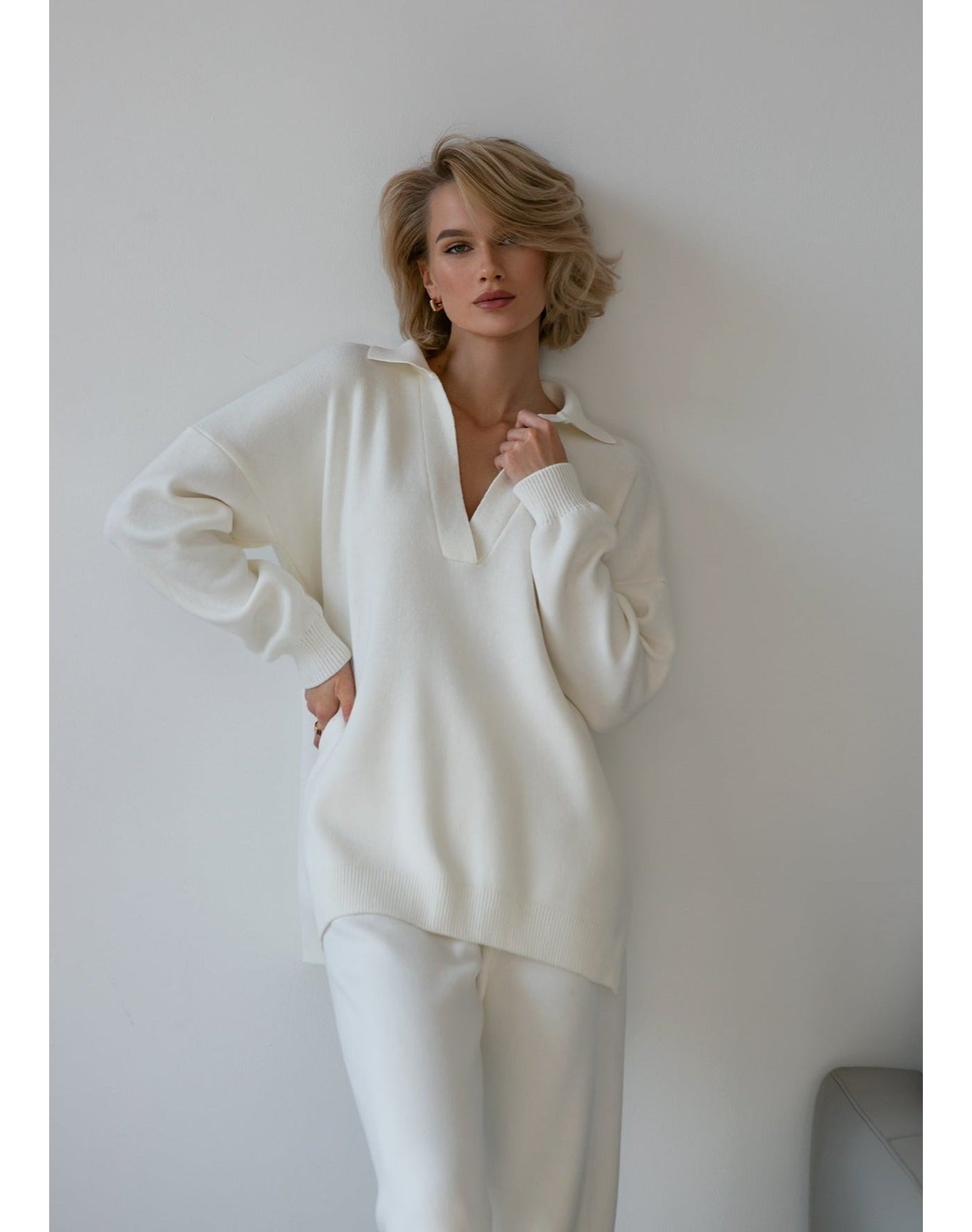 Nalla Milk Polo Oversized Sweater | White