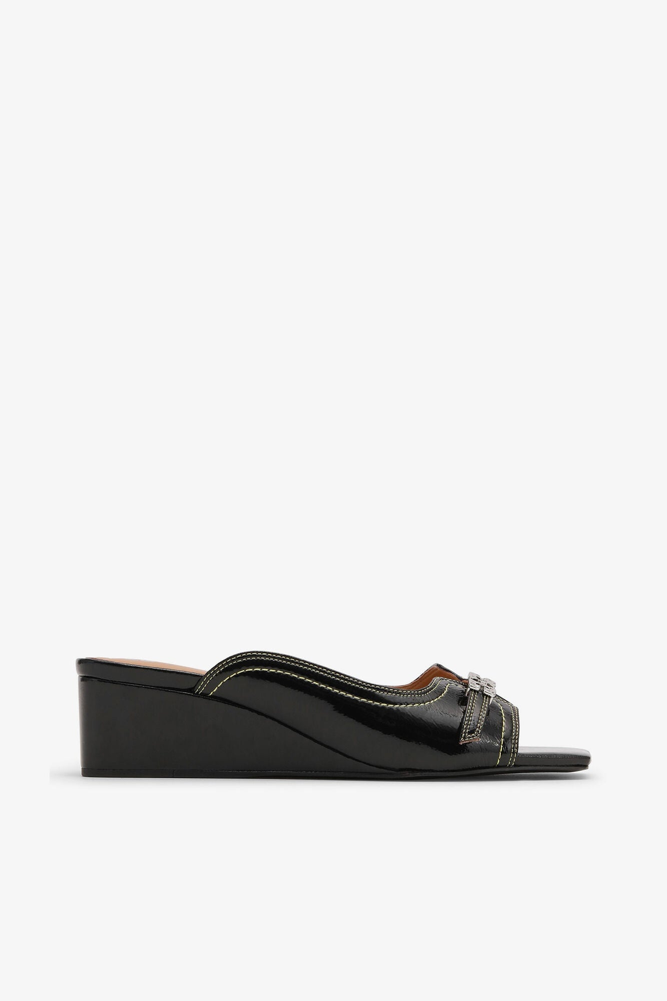 Naplack Wedge Mule Sandal in | Black