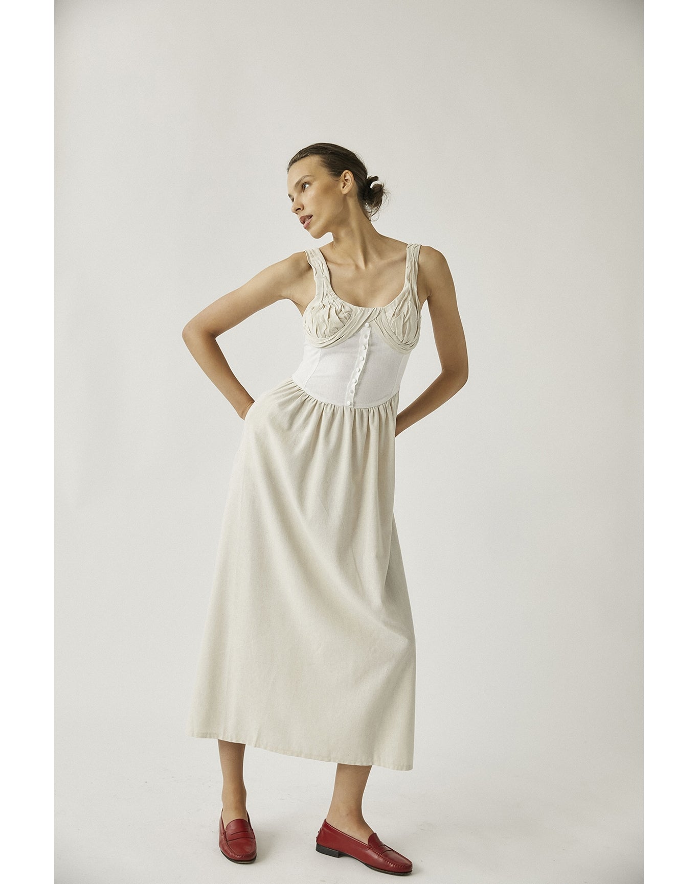 Nasser Dress | Beige & Ivory