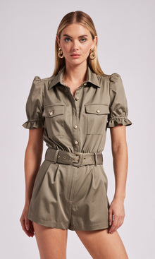 Natalina Gabardine Romper | Olive