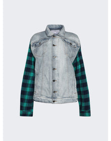 Natasha Zinko | Women | Box Denim Jacket | Light Wash Blue-Green Check